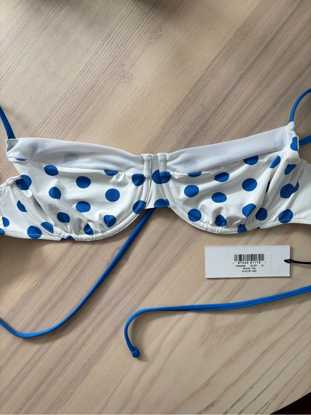 Frankie’s bikinis Blue Polka Dot Bikini Top - White with Royal Blue Dots